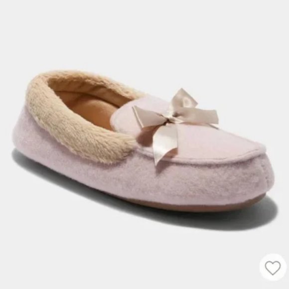Girls dluxe by dearfoams Madison Moccasin Slippers Pink 2-3 - Picture 1 of 3
